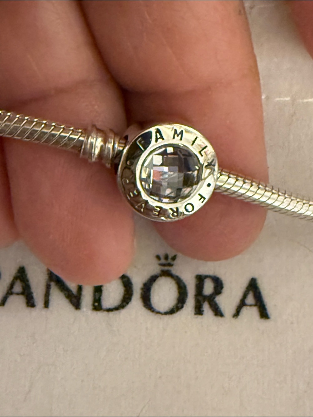 FA Silver Family Forever Bracelet Charm with Clear Stone